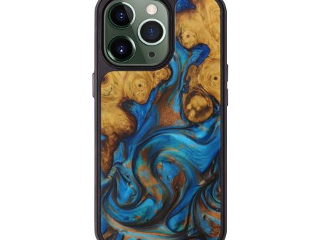 iPhone 13 Pro Wood+Resin Phone Case - Myrlene (Teal & Gold, 590741) Hot on Sale