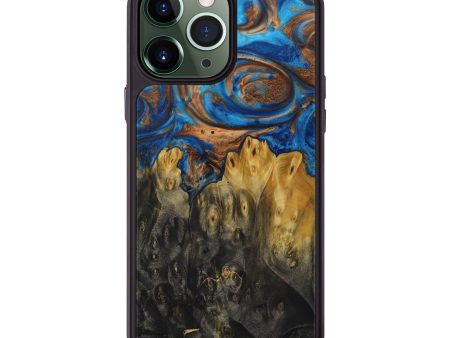 iPhone 13 Pro Max Wood+Resin Phone Case - Halimeda (Teal & Gold, 590469) For Sale