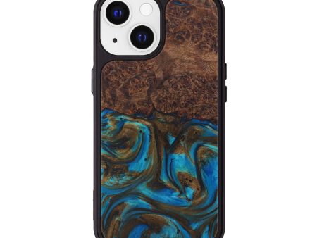 iPhone 13 Wood+Resin Phone Case - Felicia (Teal & Gold, 594955) Online now