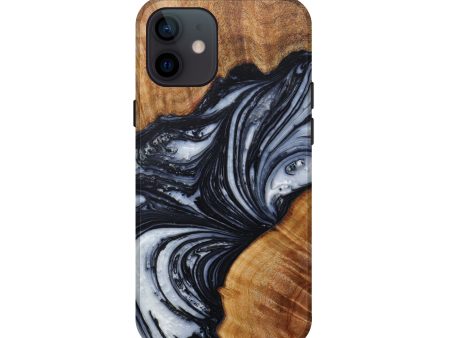 iPhone 12 mini Wood+Resin Live Edge Phone Case - Kamlesh (Black & White, 589835) For Sale