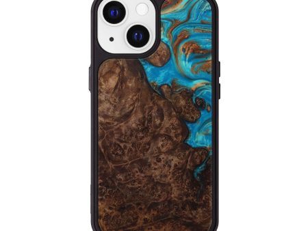 iPhone 13 Wood+Resin Phone Case - Perry (Teal & Gold, 589548) Online now