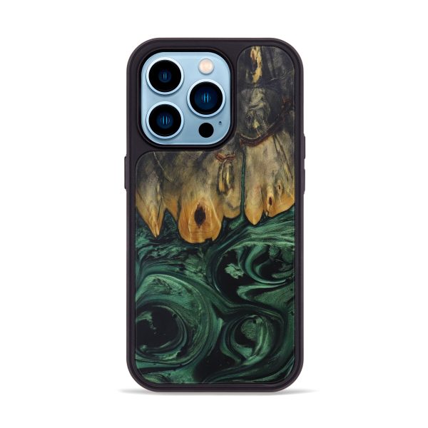 iPhone 14 Pro Wood+Resin Phone Case - Tyne (Dark Green, 589026) Discount