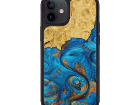 iPhone 12 mini Wood+Resin Phone Case - Elyse (Teal & Gold, 589736) Online Sale