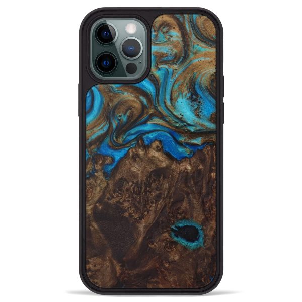 iPhone 12 Pro Max Wood+Resin Phone Case - Base (Teal & Gold, 594973) Sale