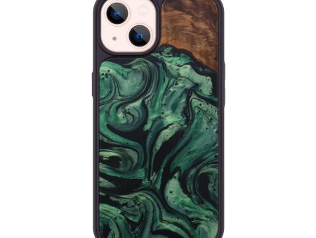 iPhone 14 Wood+Resin Phone Case - Bertram (Dark Green, 587228) For Sale