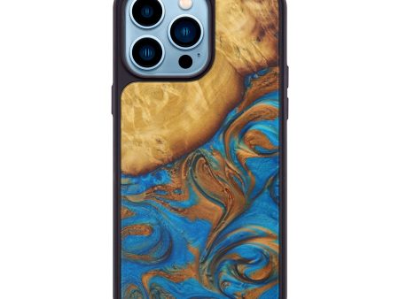 iPhone 14 Pro Max Wood+Resin Phone Case - Zeljko (Teal & Gold, 588471) Discount