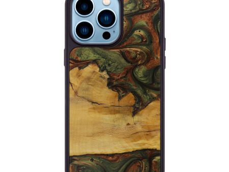 iPhone 14 Pro Max Wood+Resin Phone Case - Ulrike (Dark Green, 590576) For Discount