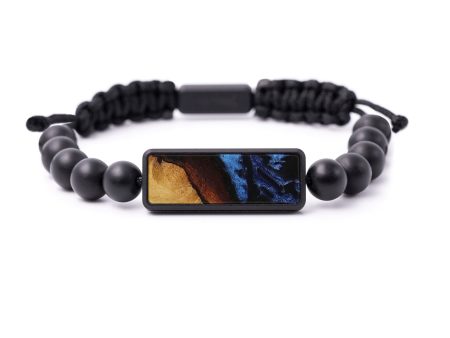 Bead Wood+Resin Bracelet - Sanjeet (Dark Blue, 589881) For Sale