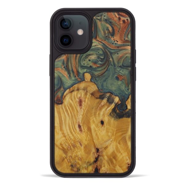 iPhone 12 Wood+Resin Phone Case - Iza (Dark Green, 595012) For Sale