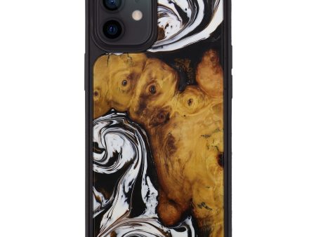 iPhone 12 Wood+Resin Phone Case - Katrinka (Black & White, 592658) For Cheap