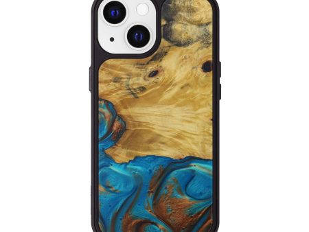 iPhone 13 Wood+Resin Phone Case - Clair (Teal & Gold, 589531) Cheap