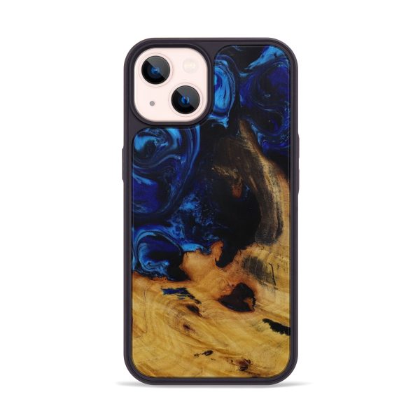 iPhone 14 Wood+Resin Phone Case - Mohd (Dark Blue, 593084) For Sale