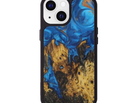 iPhone 13 Wood+Resin Phone Case - Leni (Teal & Gold, 590492) For Cheap