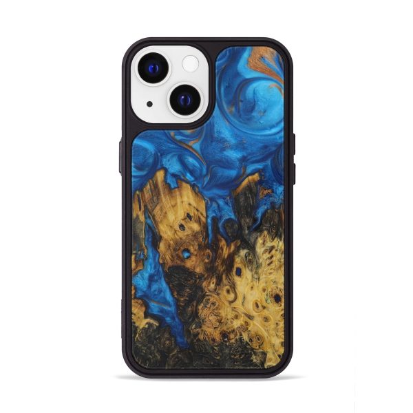 iPhone 13 Wood+Resin Phone Case - Leni (Teal & Gold, 590492) For Cheap