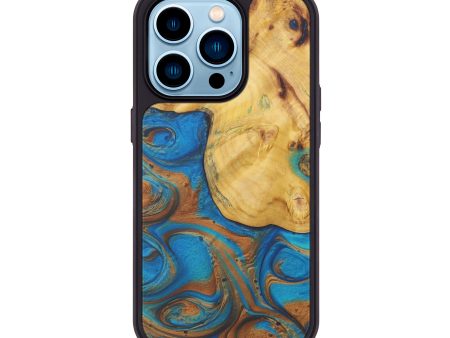 iPhone 14 Pro Wood+Resin Phone Case - Watt (Teal & Gold, 588408) Hot on Sale