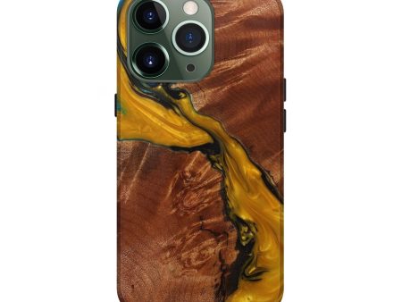 iPhone 13 Pro Wood+Resin Live Edge Phone Case - Bulletin (Teal & Gold, 590021) Cheap