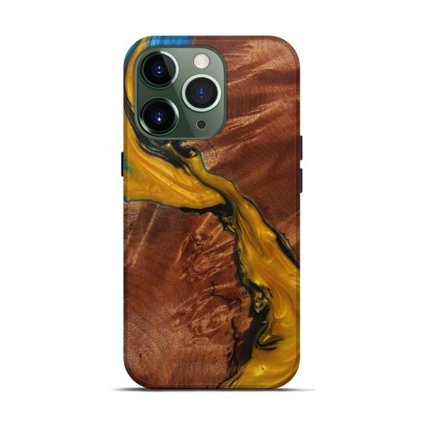 iPhone 13 Pro Wood+Resin Live Edge Phone Case - Bulletin (Teal & Gold, 590021) Cheap