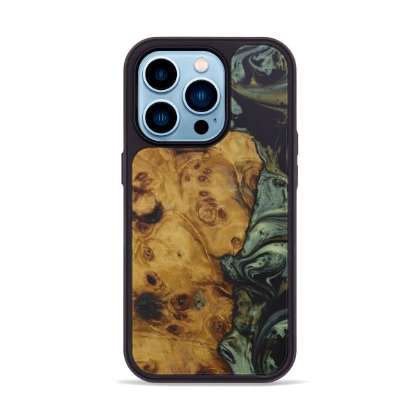 iPhone 14 Pro Wood+Resin Phone Case - Tran (Dark Green, 590585) Online Sale