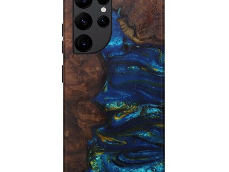 Galaxy S22 Ultra Wood+Resin Live Edge Phone Case - Britta (Teal & Gold, 588714) For Discount