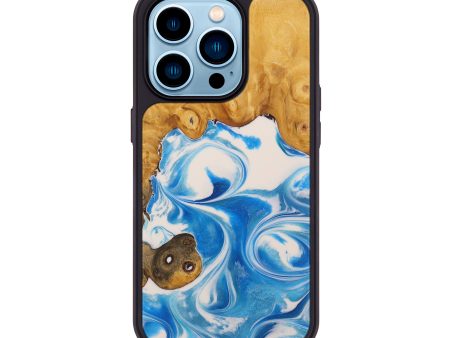 iPhone 14 Pro Wood+Resin Phone Case - Abbas (Light Blue, 589669) Online now