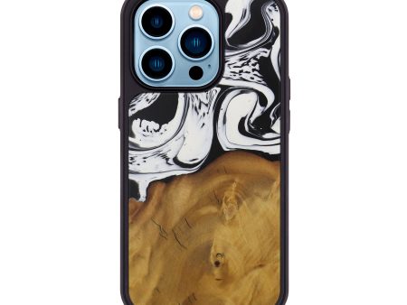 iPhone 14 Pro Wood+Resin Phone Case - Alline (Black & White, 594043) on Sale