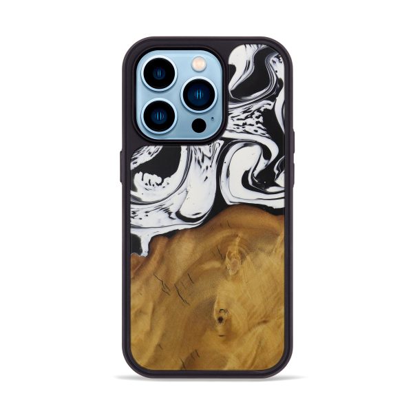 iPhone 14 Pro Wood+Resin Phone Case - Alline (Black & White, 594043) on Sale