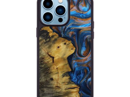 iPhone 14 Pro Max Wood+Resin Phone Case - Malachi (Teal & Gold, 590701) For Discount