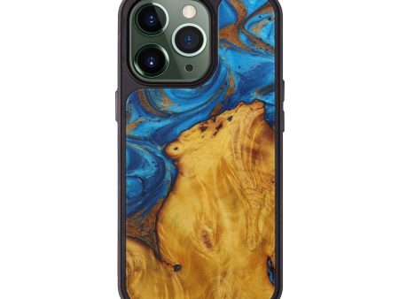 iPhone 13 Pro Wood+Resin Phone Case - Tameka (Teal & Gold, 594975) Online Sale