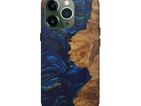 iPhone 13 Pro Wood+Resin Live Edge Phone Case - Bailey (Teal & Gold, 592336) Online