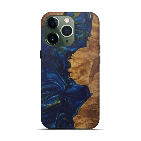 iPhone 13 Pro Wood+Resin Live Edge Phone Case - Bailey (Teal & Gold, 592336) Online