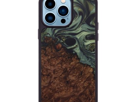 iPhone 14 Pro Max Wood+Resin Phone Case - Luvinia (Dark Green, 587215) For Sale