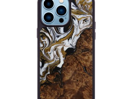 iPhone 14 Pro Max Wood+Resin Phone Case - Ruchel (Black & White, 594932) For Sale