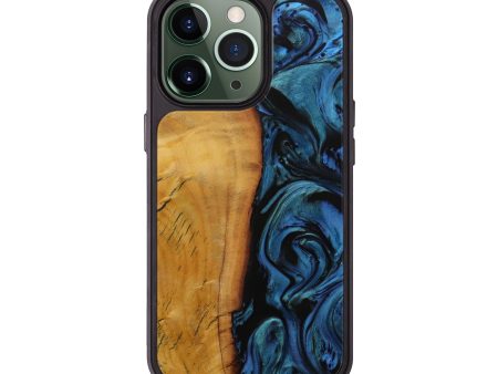 iPhone 13 Pro Wood+Resin Phone Case - Nickolas (Dark Blue, 593140) For Cheap