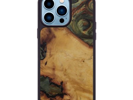 iPhone 14 Pro Max Wood+Resin Phone Case - Trudi (Dark Green, 589122) For Cheap