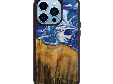 iPhone 14 Pro Wood+Resin Phone Case - Sybilla (Dark Blue, 589266) Cheap